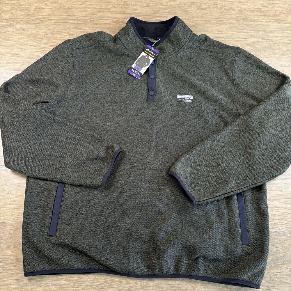 Eddie Bauer Sweater Fleece Men XXL Henley Pullover Mock Neck Hand Pocket